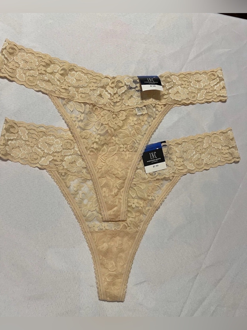 INC  international concepts Plus Lace Thongs 2 Pair Almond Latte, Size XL, $16